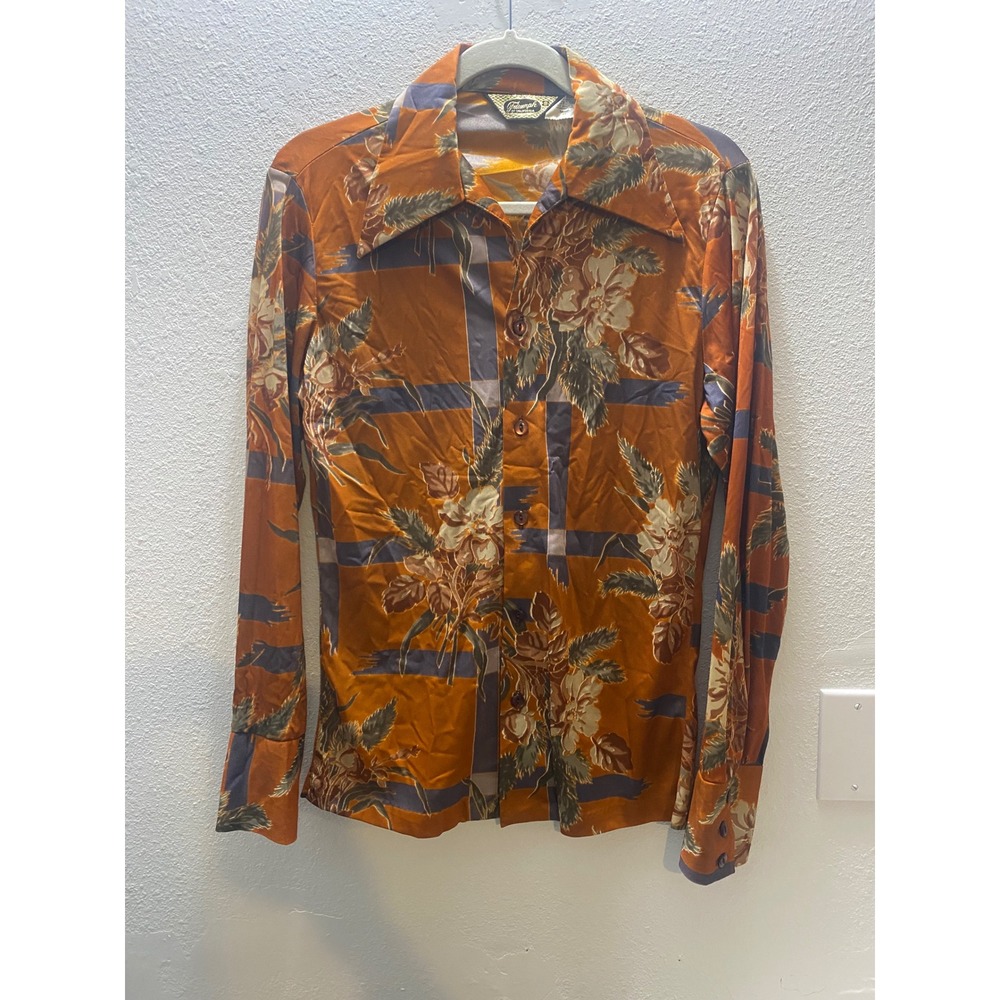 Vintage Triumph California Floral Button Up Blouse Women's small Boho Retro 70s